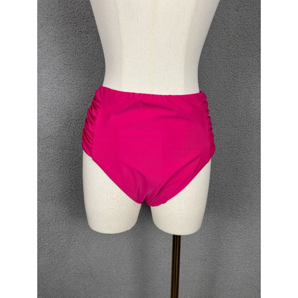 BAR III WOmen's High Rise Shirred Bikini Bottom Size Medium Pink New Without Tag